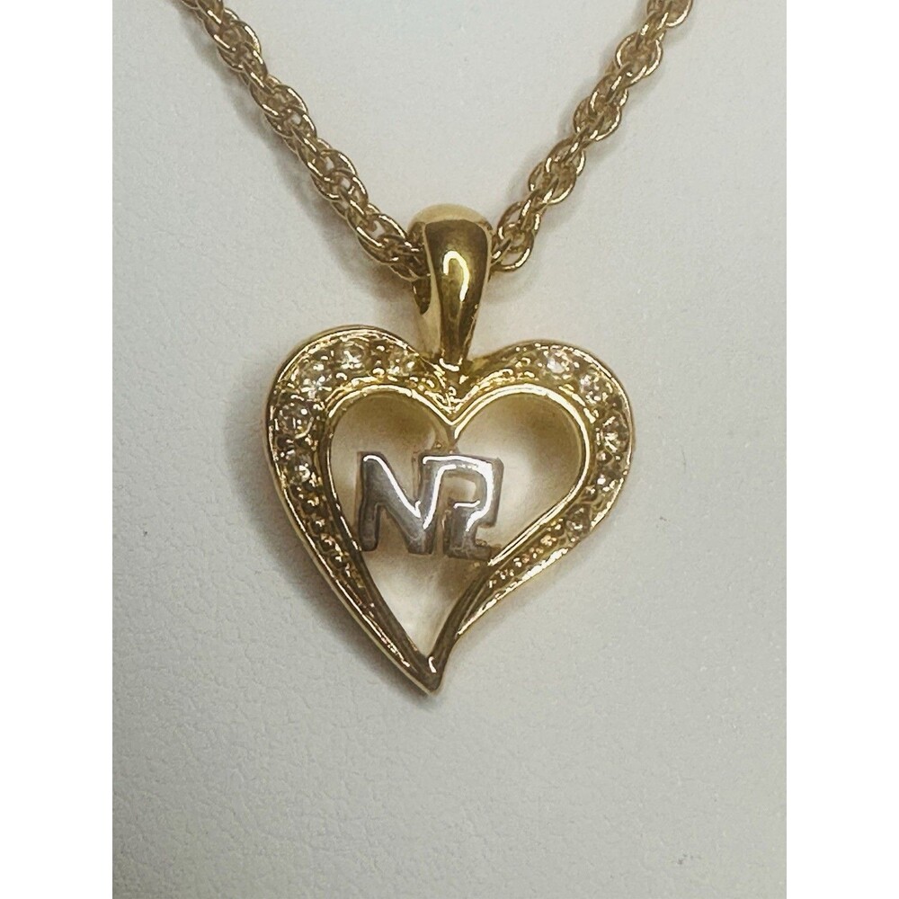 Nina Ricci heart rhinestones Logo Necklace 22kt gold plated
